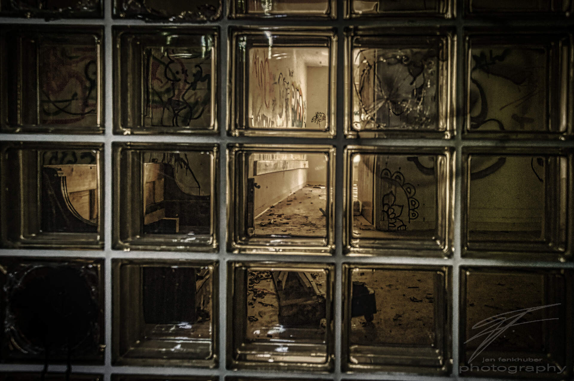 Tiled Windows A tiled windows to the hallway in the abandoned Villa Nager in Switzerland