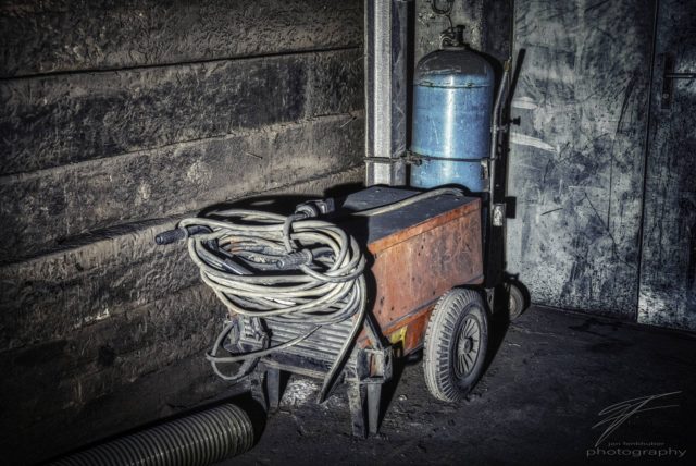 A welder in the corner of the old Ferrum foundry in Schafisheim, Switzerland, Schweiz